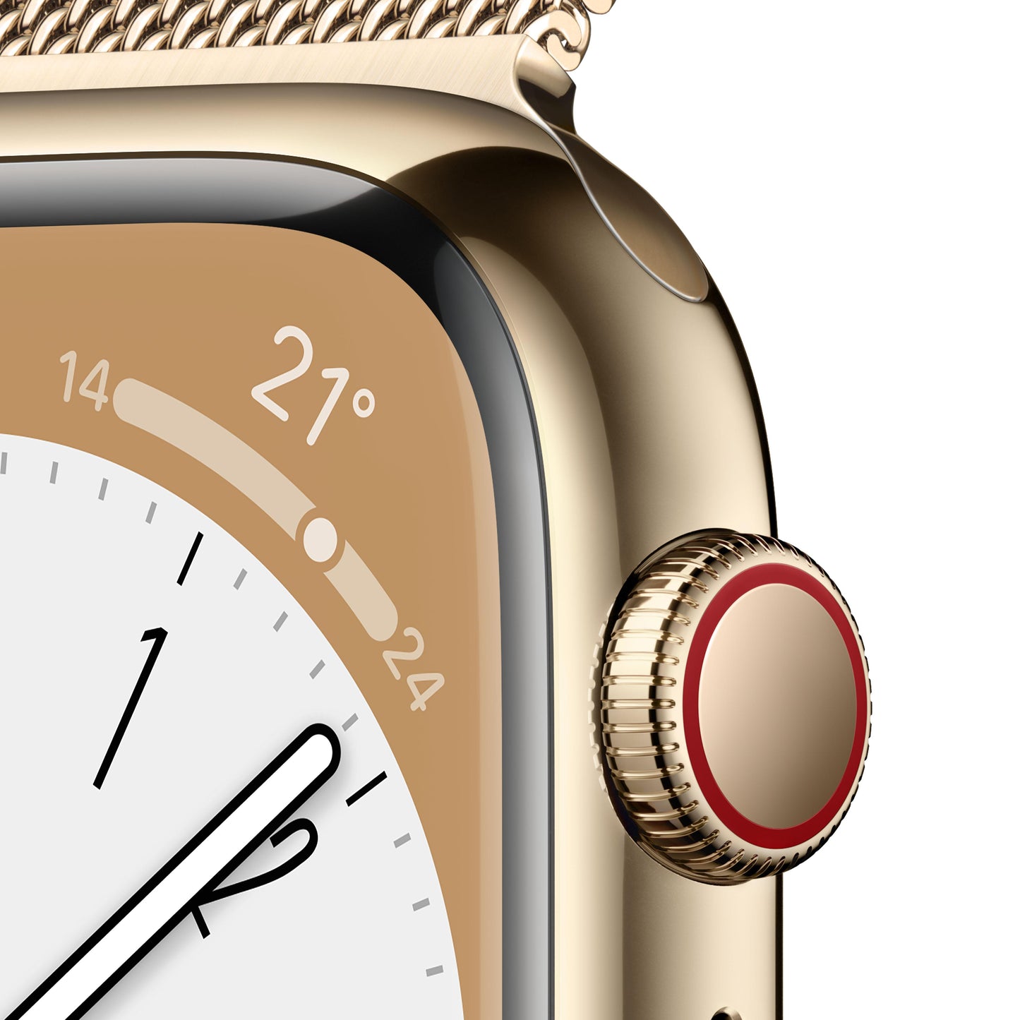 Apple Watch Series 8 (GPS + Cellular) - Caja de acero inoxidable en oro de 45 mm - Pulsera Milanese Loop en oro