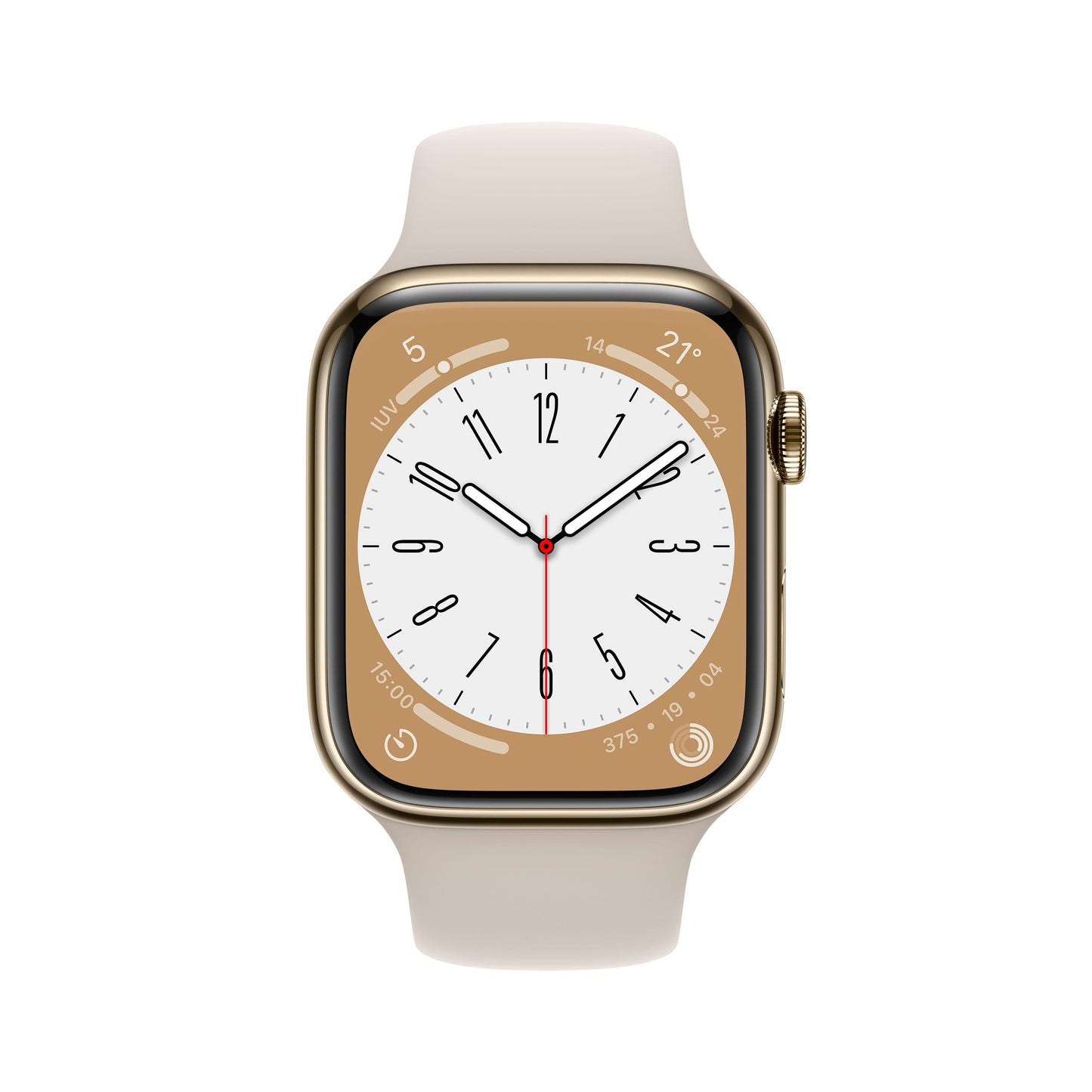 Apple Watch Series 8 (GPS + Cellular) - Caja de acero inoxidable en oro de 41 mm - Correa deportiva blanco estrella - Talla única