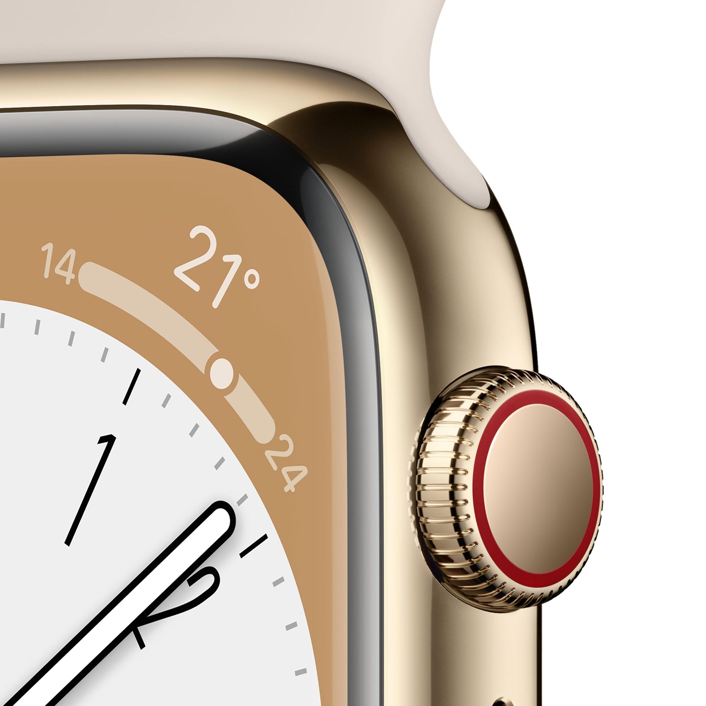 Apple Watch Series 8 (GPS + Cellular) - Caja de acero inoxidable en oro de 41 mm - Correa deportiva blanco estrella - Talla única