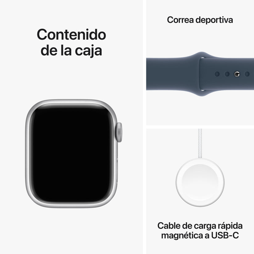 Apple Watch Series 9 (GPS) - Caja de aluminio en plata de 41 mm - Correa deportiva azul tempestad - Talla M/L - Rossellimac