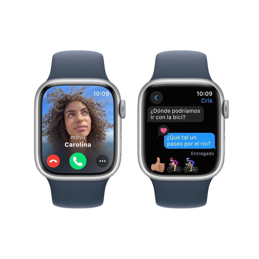 Apple Watch Series 9 (GPS) - Caja de aluminio en plata de 41 mm - Correa deportiva azul tempestad - Talla M/L - Rossellimac