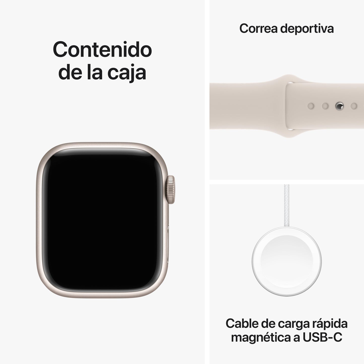 Apple Watch Series 9 (GPS) - Caja de aluminio en blanco estrella de 41 mm - Correa deportiva blanco estrella - Talla M/L - Rossellimac