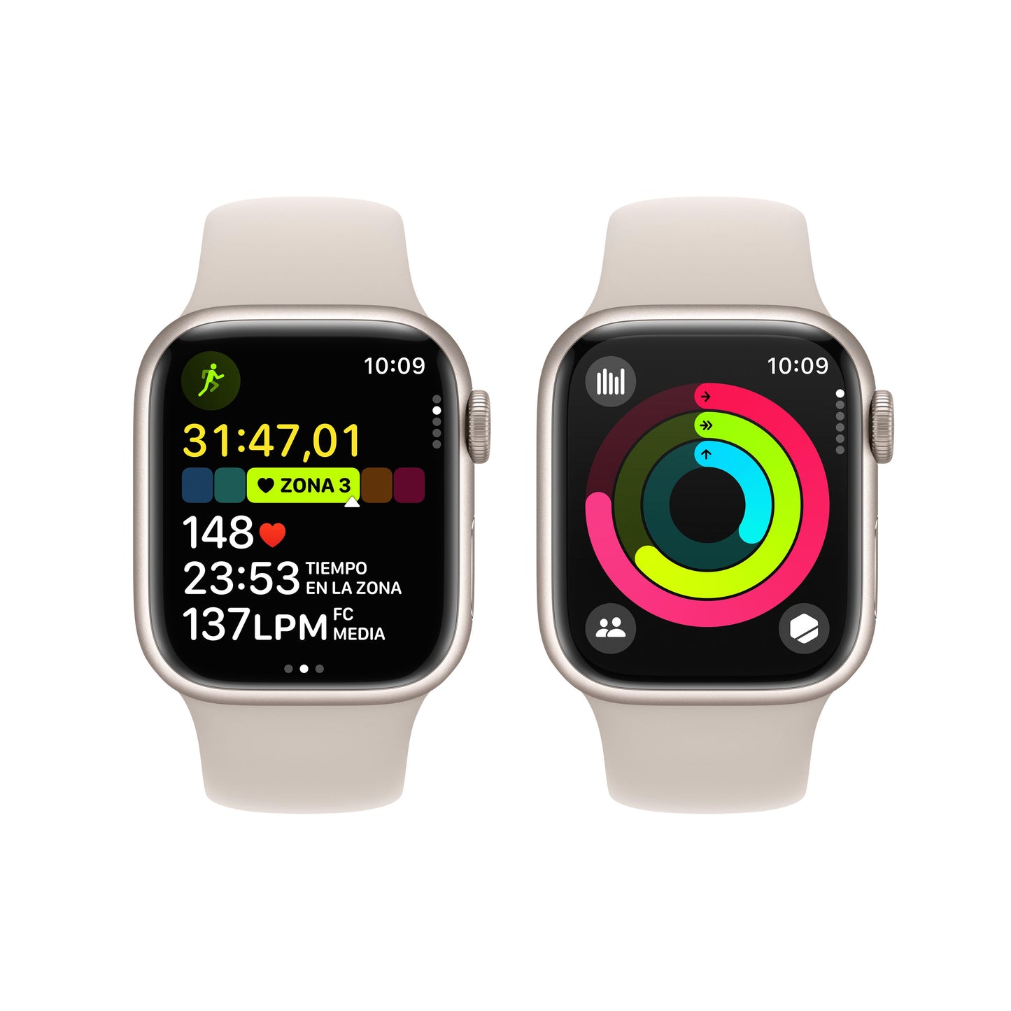 Apple Watch Series 9 (GPS) - Caja de aluminio en blanco estrella de 41 mm - Correa deportiva blanco estrella - Talla S/M