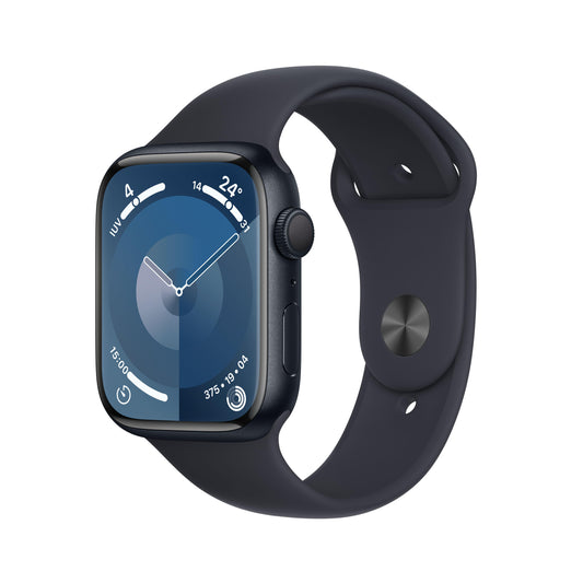 Apple Watch Series 9 (GPS) - Caja de aluminio en color medianoche de 45 mm - Correa deportiva color medianoche - Talla M/L