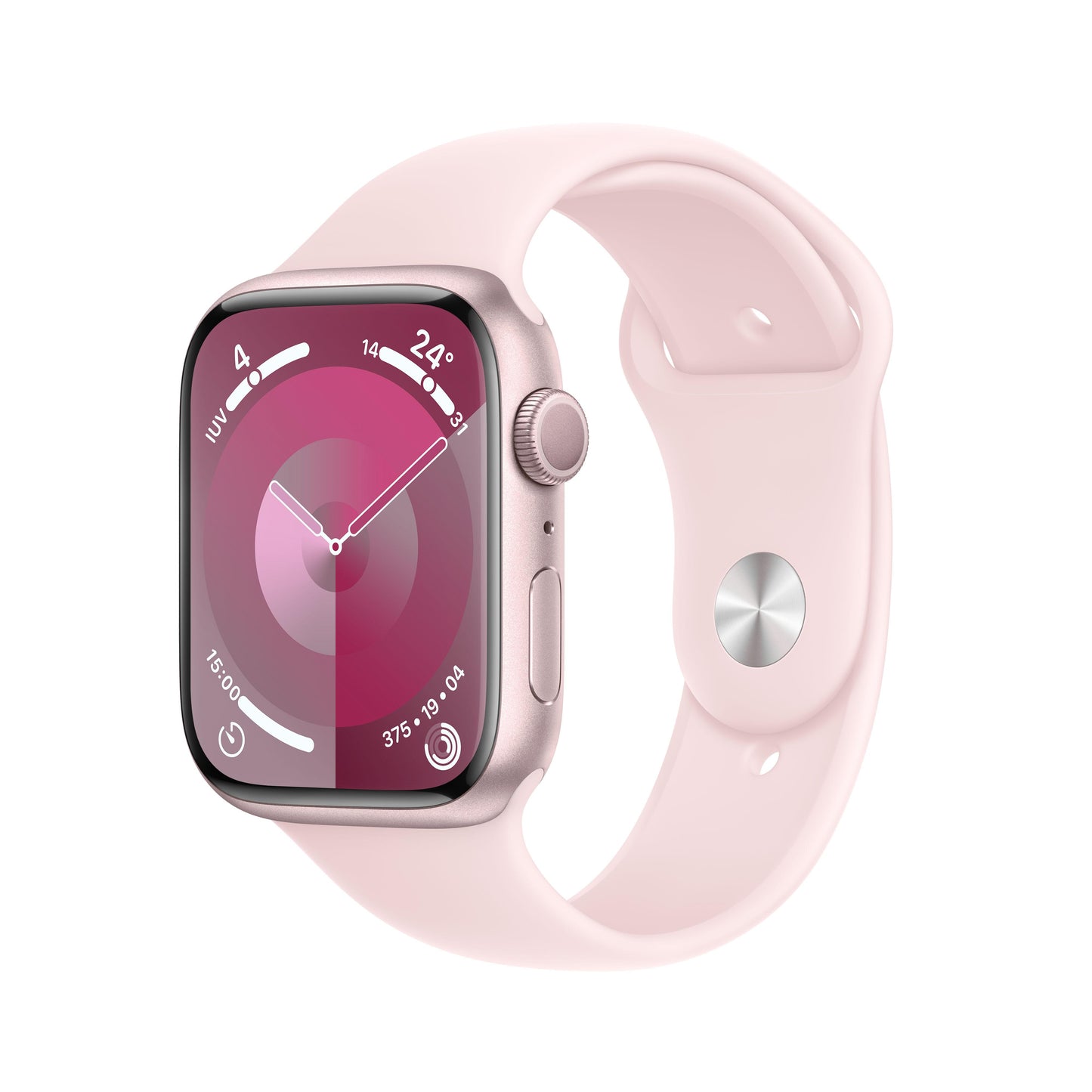 Apple Watch Series 9 (GPS) - Caja de aluminio en rosa de 45 mm - Correa deportiva rosa claro - Talla M/L