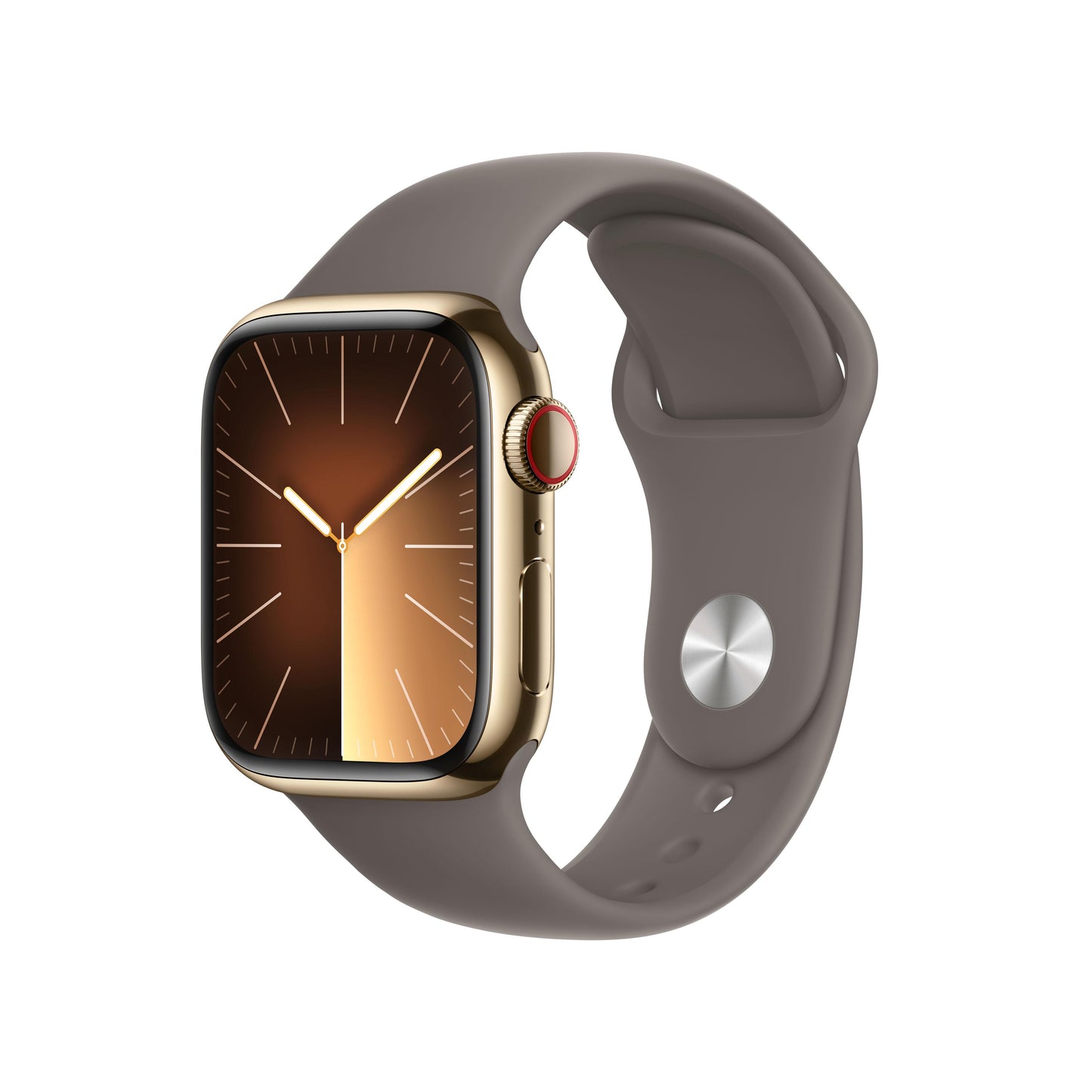 Apple Watch Series 9 (GPS + Cellular) - Caja de acero inoxidable en oro de 41 mm - Correa deportiva color arcilla - Talla M/L