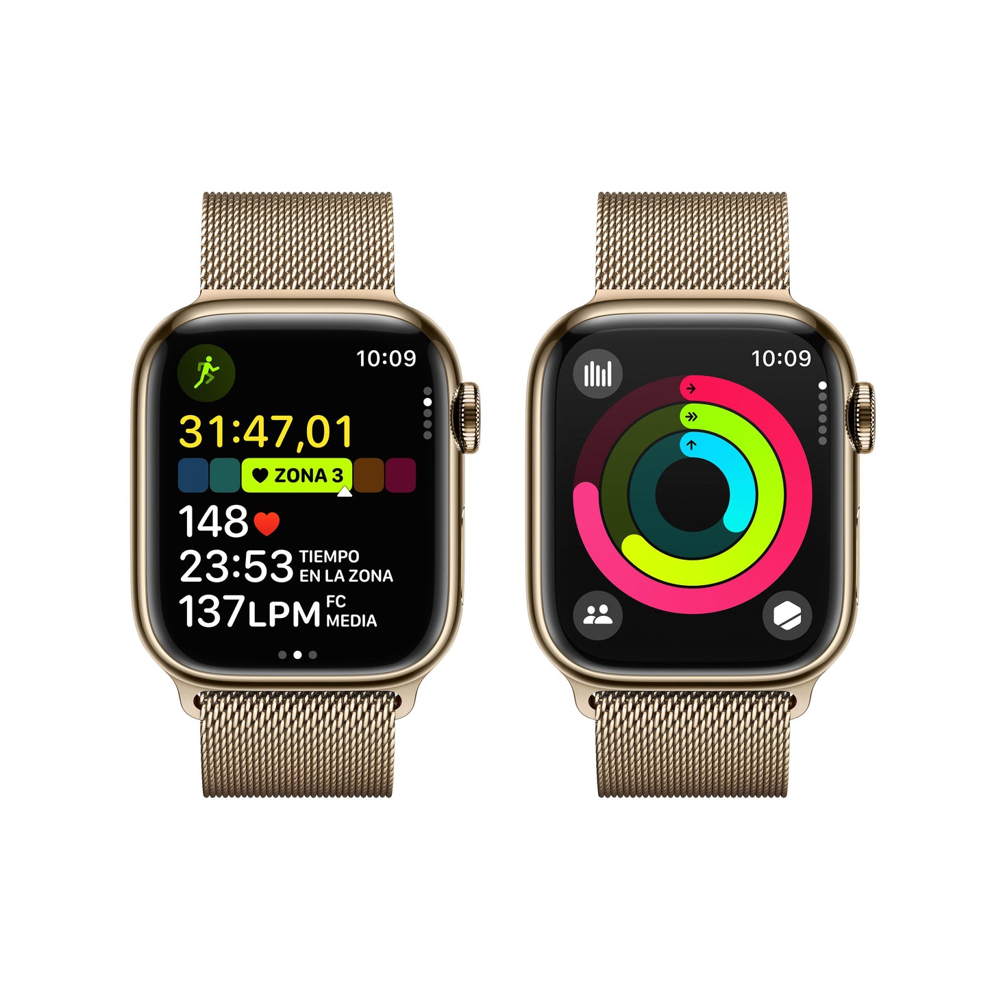 Apple Watch Series 9 (GPS + Cellular) - Caja de acero inoxidable en oro de 41 mm - Pulsera Milanese Loop en oro