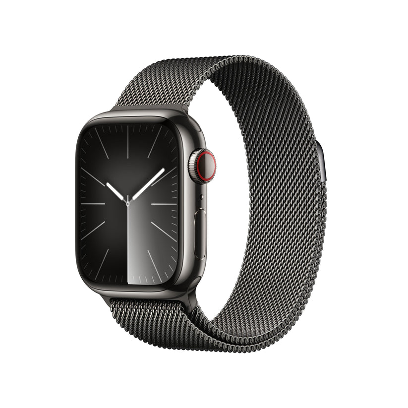 Apple Watch Series 9 (GPS + Cellular) - Caja de acero inoxidable en grafito de 41 mm - Pulsera Milanese Loop en grafito - Rossellimac