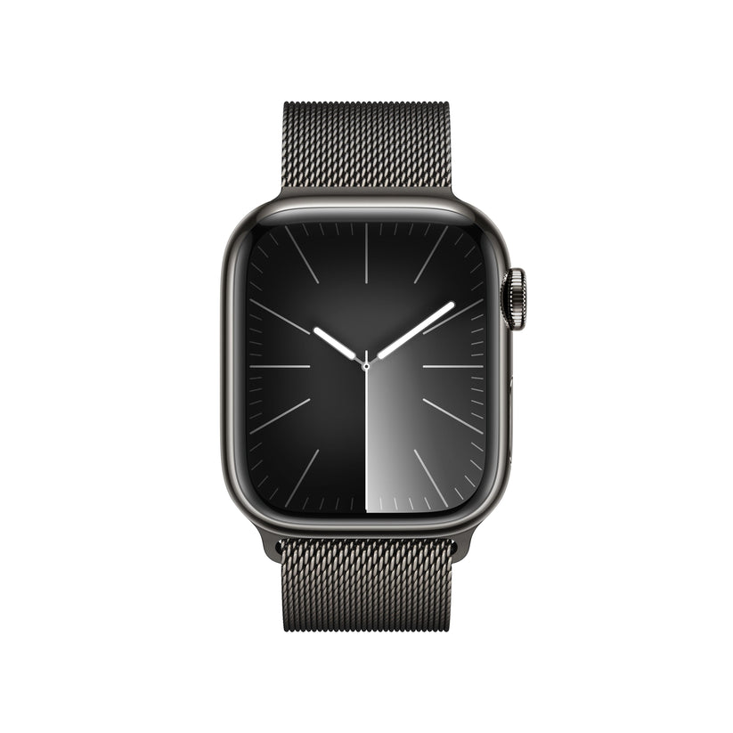 Apple Watch Series 9 (GPS + Cellular) - Caja de acero inoxidable en grafito de 41 mm - Pulsera Milanese Loop en grafito - Rossellimac