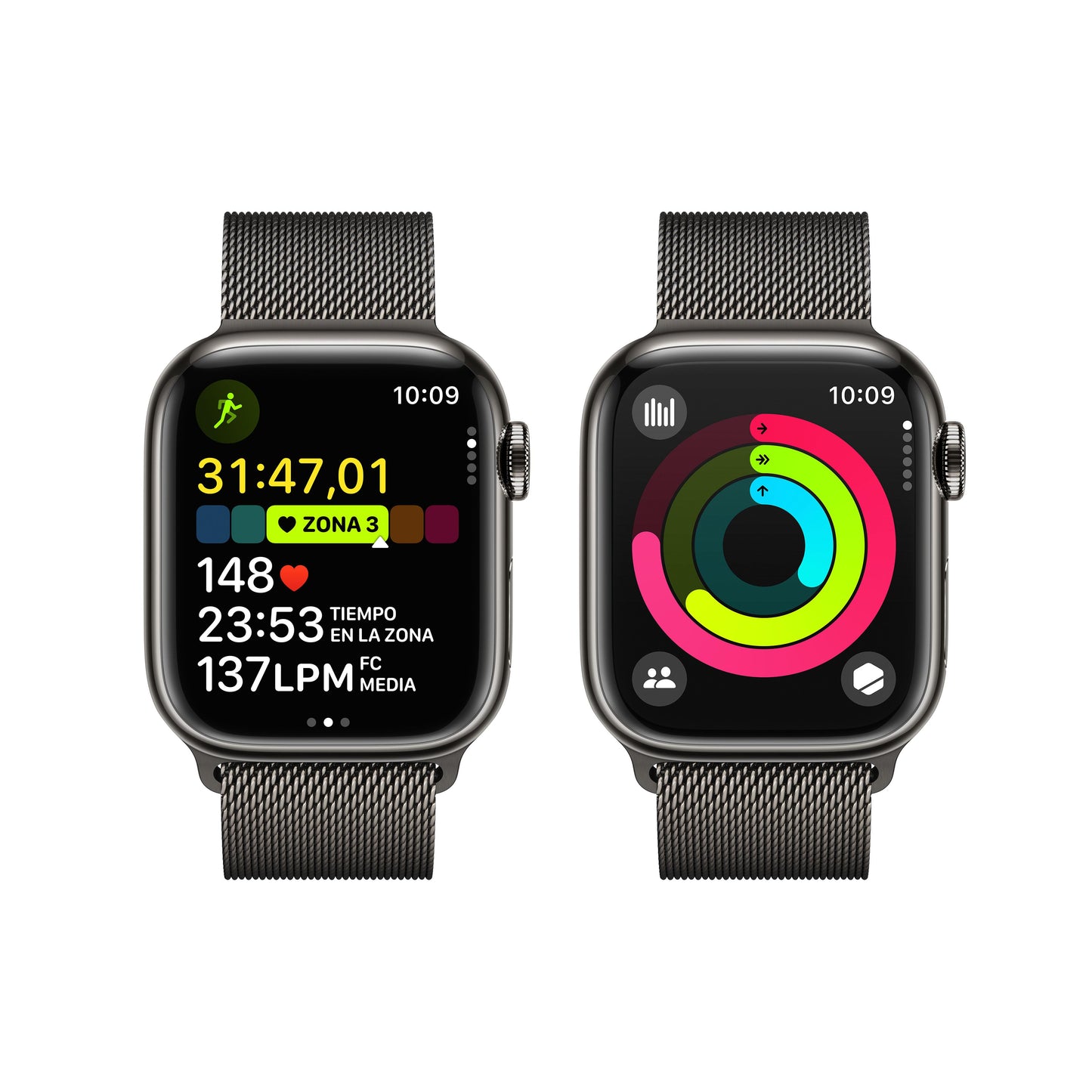 Apple Watch Series 9 (GPS + Cellular) - Caja de acero inoxidable en grafito de 41 mm - Pulsera Milanese Loop en grafito