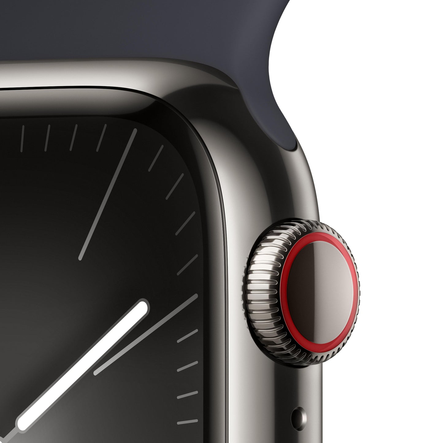 Apple Watch Series 9 (GPS + Cellular) - Caja de acero inoxidable en grafito de 41 mm - Correa deportiva color medianoche - Talla M/L