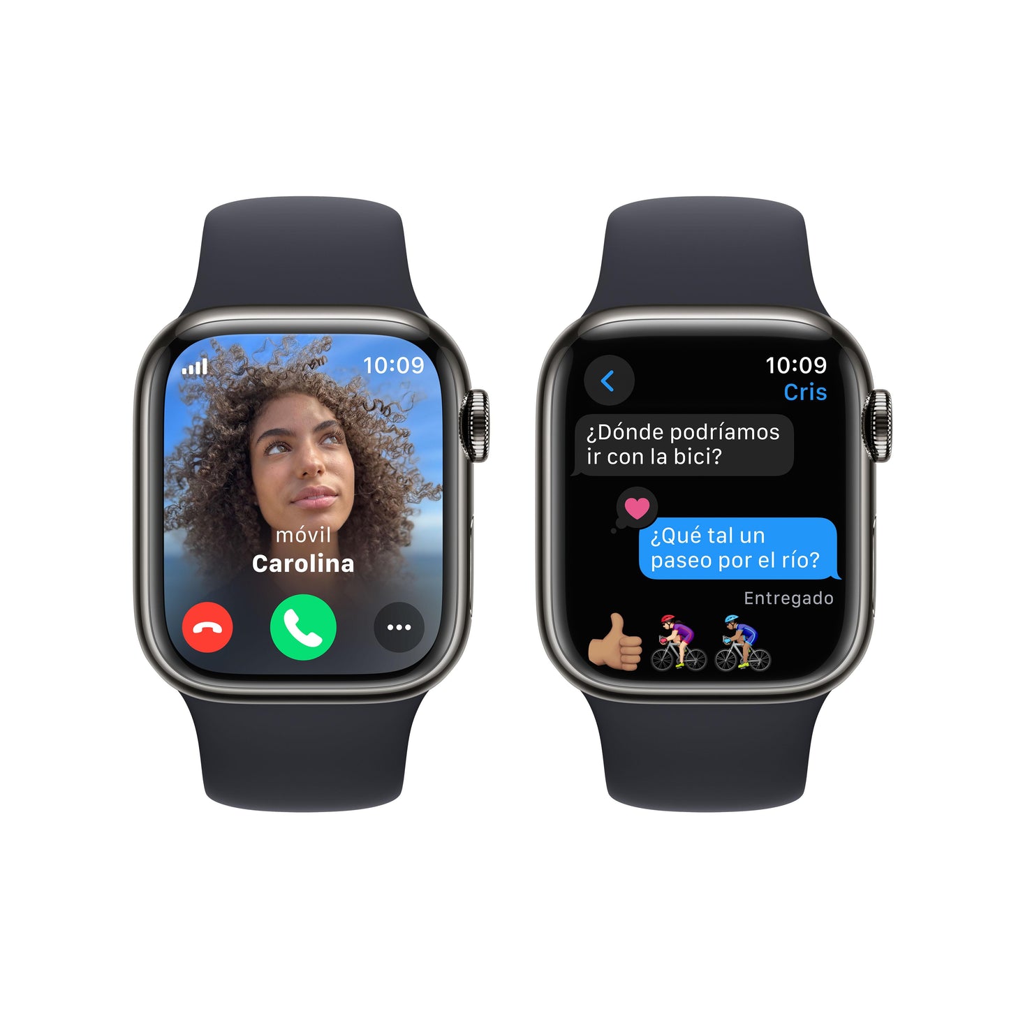 Apple Watch Series 9 (GPS + Cellular) - Caja de acero inoxidable en grafito de 41 mm - Correa deportiva color medianoche - Talla S/M - Rossellimac