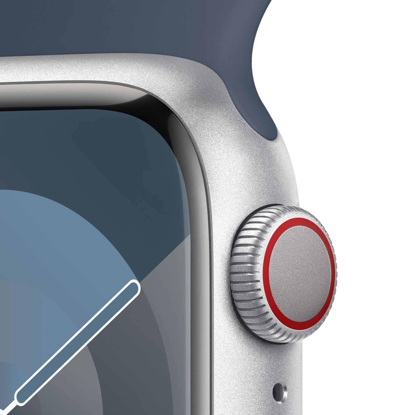 Apple Watch Series 9 (GPS + Cellular) - Caja de aluminio en plata de 41 mm - Correa deportiva azul tempestad - Talla M/L