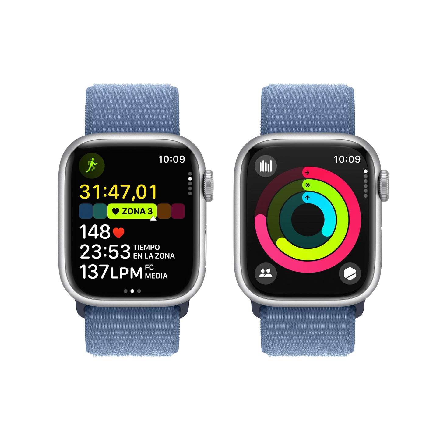 Apple Watch Series 9 (GPS + Cellular) - Caja de aluminio en plata de 41 mm - Correa Loop deportiva azul invierno - Rossellimac