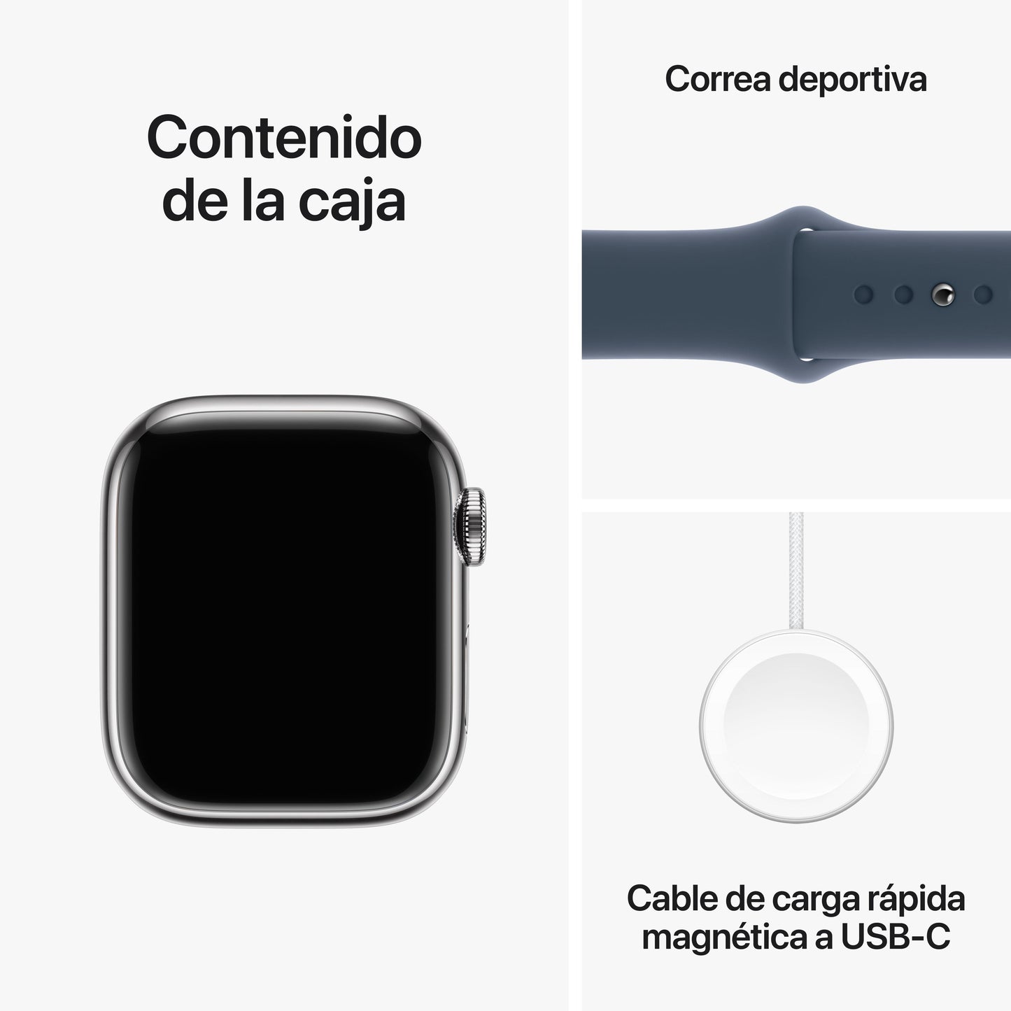 Apple Watch Series 9 (GPS + Cellular) - Caja de acero inoxidable en plata de 41 mm - Correa deportiva azul tempestad - Talla M/L