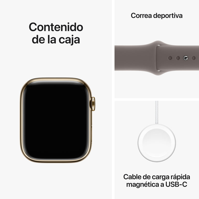 Apple Watch Series 9 (GPS  Cellular) - Caja de acero inoxidable en oro de 45 mm - Correa deportiva color arcilla - Talla M/L - Rossellimac