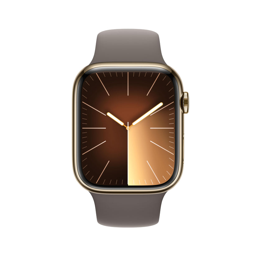 Apple Watch Series 9 (GPS  Cellular) - Caja de acero inoxidable en oro de 45 mm - Correa deportiva color arcilla - Talla M/L - Rossellimac