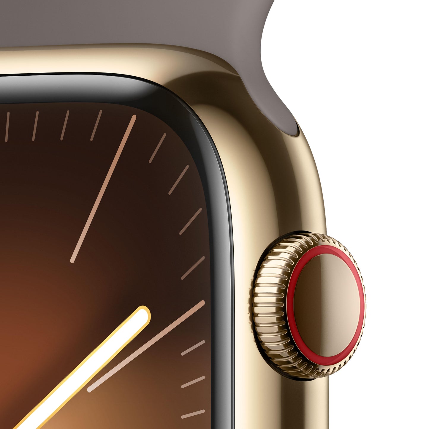 Apple Watch Series 9 (GPS + Cellular) - Caja de acero inoxidable en oro de 45 mm - Correa deportiva color arcilla - Talla S/M