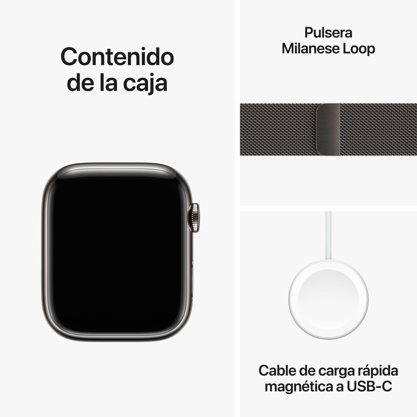 Apple Watch Series 9 (GPS + Cellular) - Caja de acero inoxidable en grafito de 45 mm - Pulsera Milanese Loop en grafito