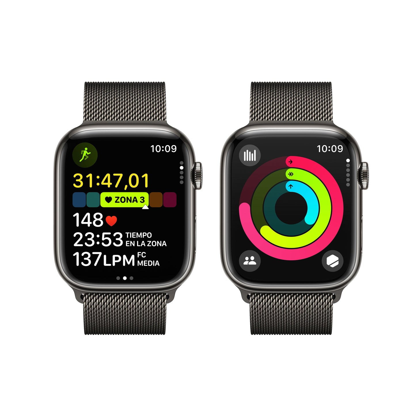 Apple Watch Series 9 (GPS + Cellular) - Caja de acero inoxidable en grafito de 45 mm - Pulsera Milanese Loop en grafito