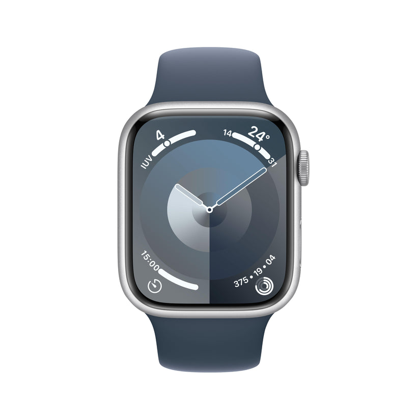 Apple Watch Series 9 (GPS + Cellular) - Caja de aluminio en plata de 45 mm - Correa deportiva azul tempestad - Talla M/L - Rossellimac