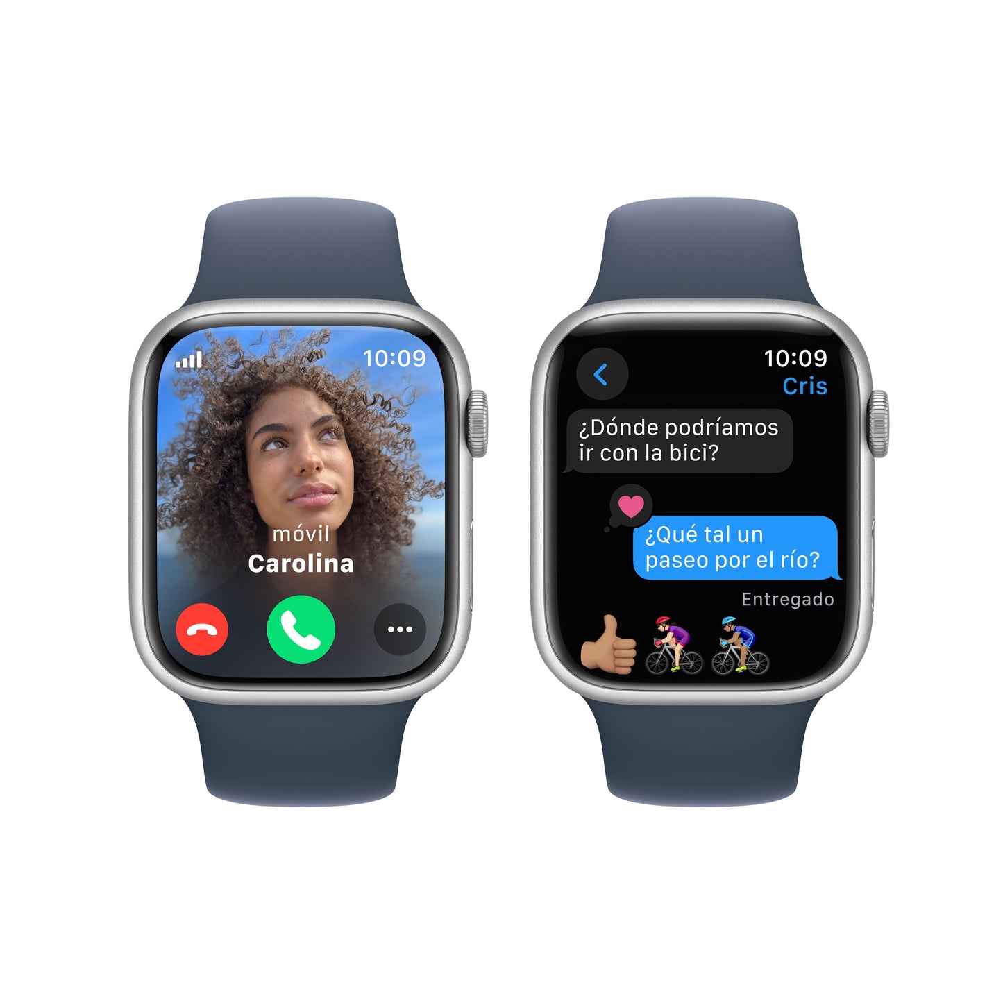 Apple Watch Series 9 (GPS + Cellular) - Caja de aluminio en plata de 45 mm - Correa deportiva azul tempestad - Talla M/L - Rossellimac