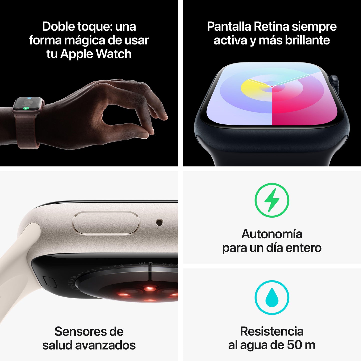 Apple Watch Series 9 (GPS + Cellular) - Caja de aluminio en color medianoche de 45 mm - Correa deportiva color medianoche - Talla M/L