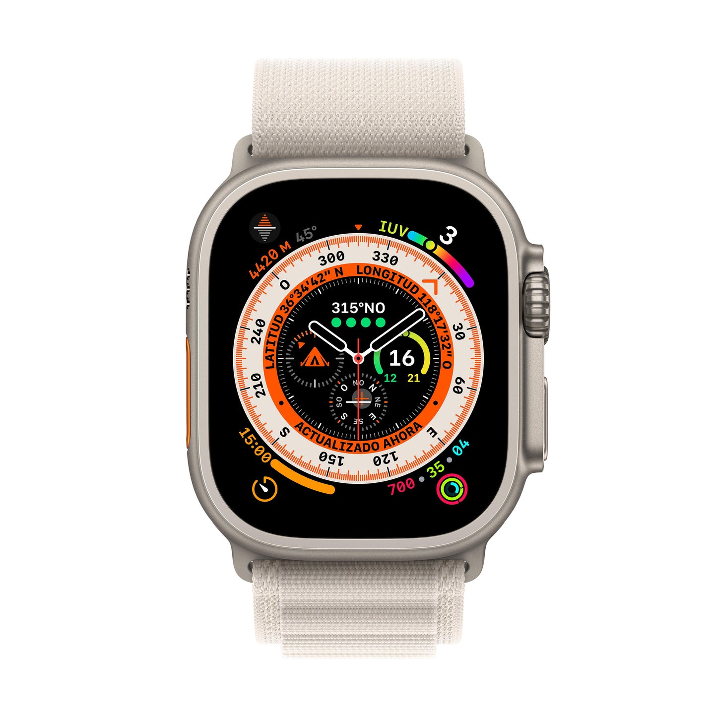 Apple Watch Ultra (GPS + Cellular) - Caja de titanio de 49 mm - Correa Loop Alpine blanco estrella - Talla M