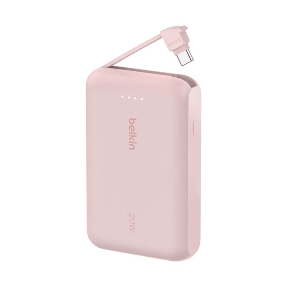 Batería externa 10K BoostCharge cable integrado USB-C de 20w Rosa | Belkin