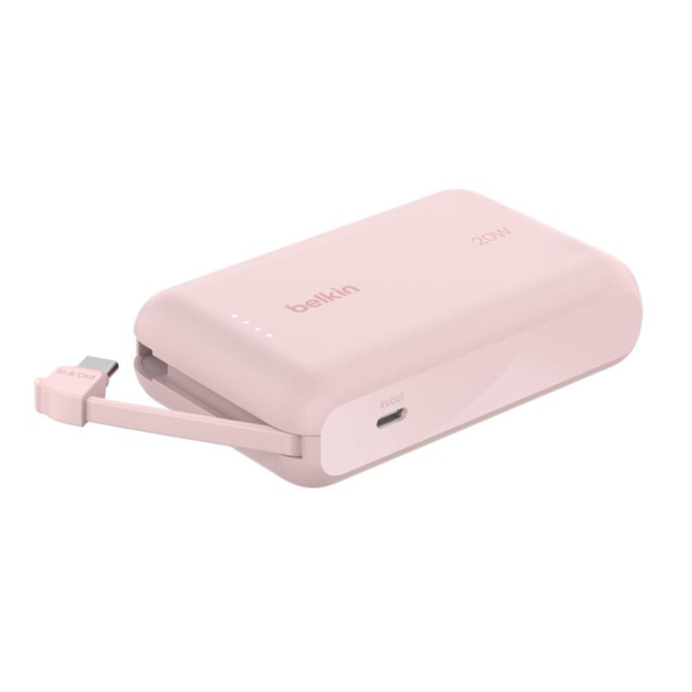 Batería externa 10K BoostCharge cable integrado USB-C de 20w Rosa | Belkin