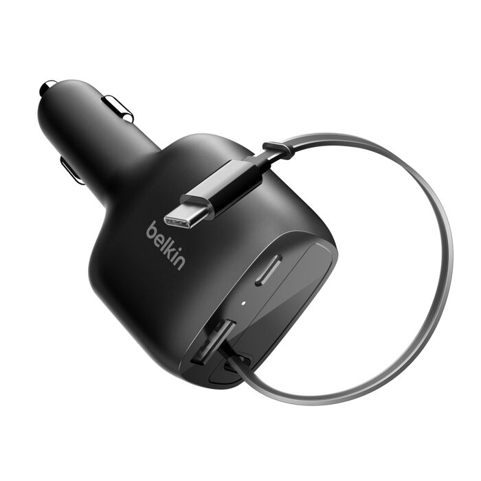 Cargador coche con cable retráctil de 75 W BoostCharge | Belkin