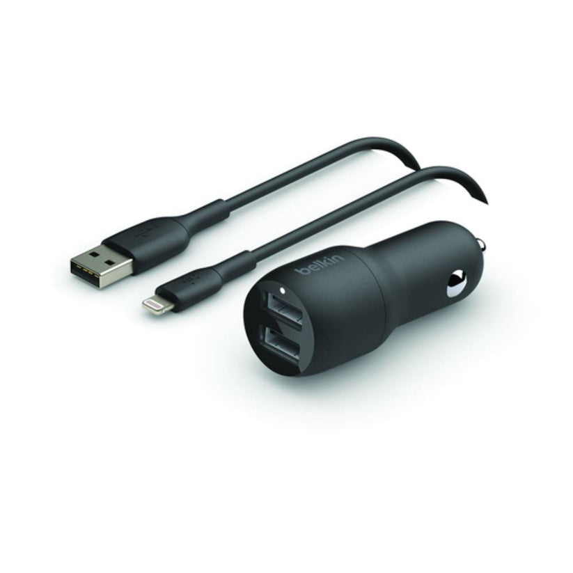 Cargador coche doble USB-A + Cable Lightning de Belkin - Rossellimac