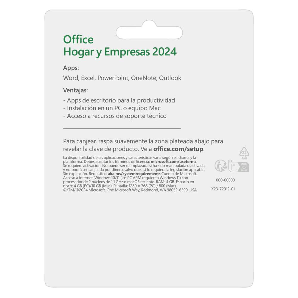 Tarjeta Microsoft Office Hogar y Empresas 2024