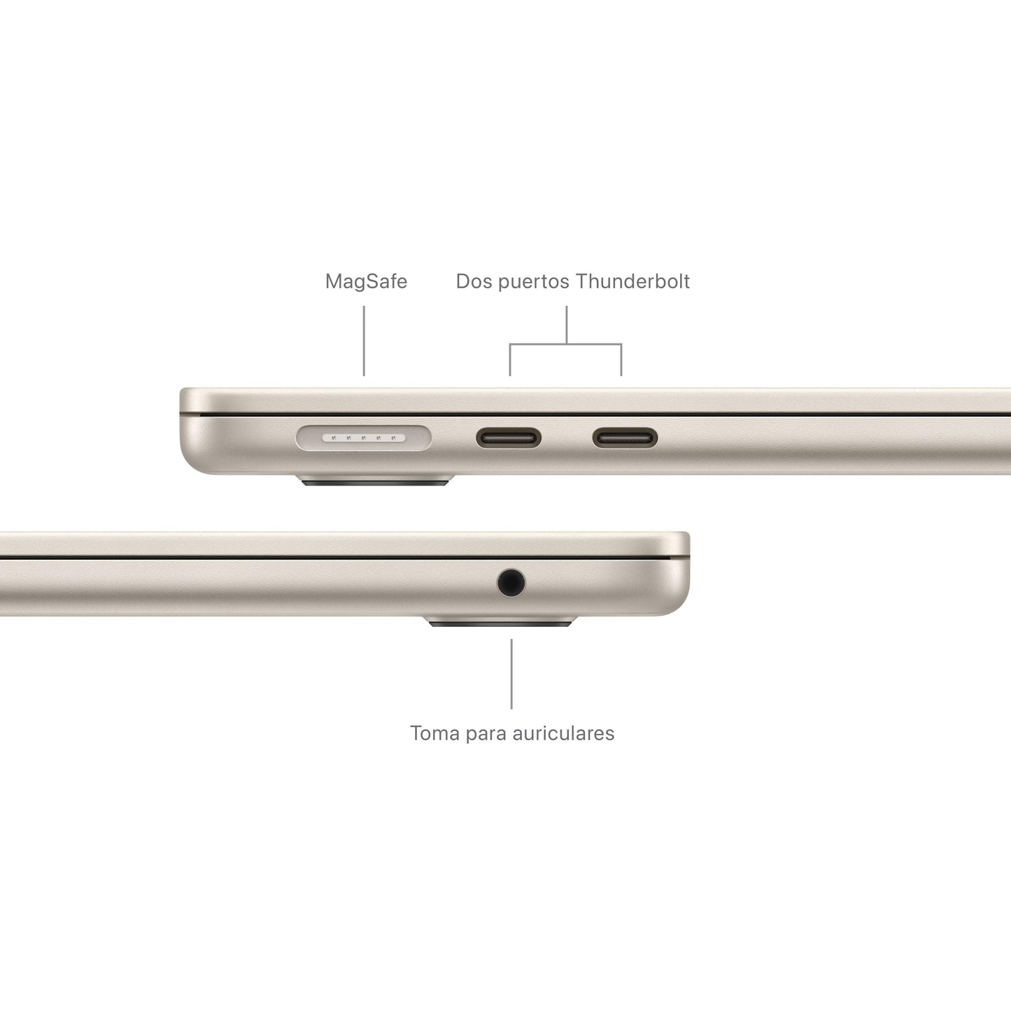 MacBook Air 13 pulgadas Chip M3 de Apple con CPU de 8 núcleos y GPU de 8 núcleos, 8 GB, 256 GB SSD - Blanco estrella