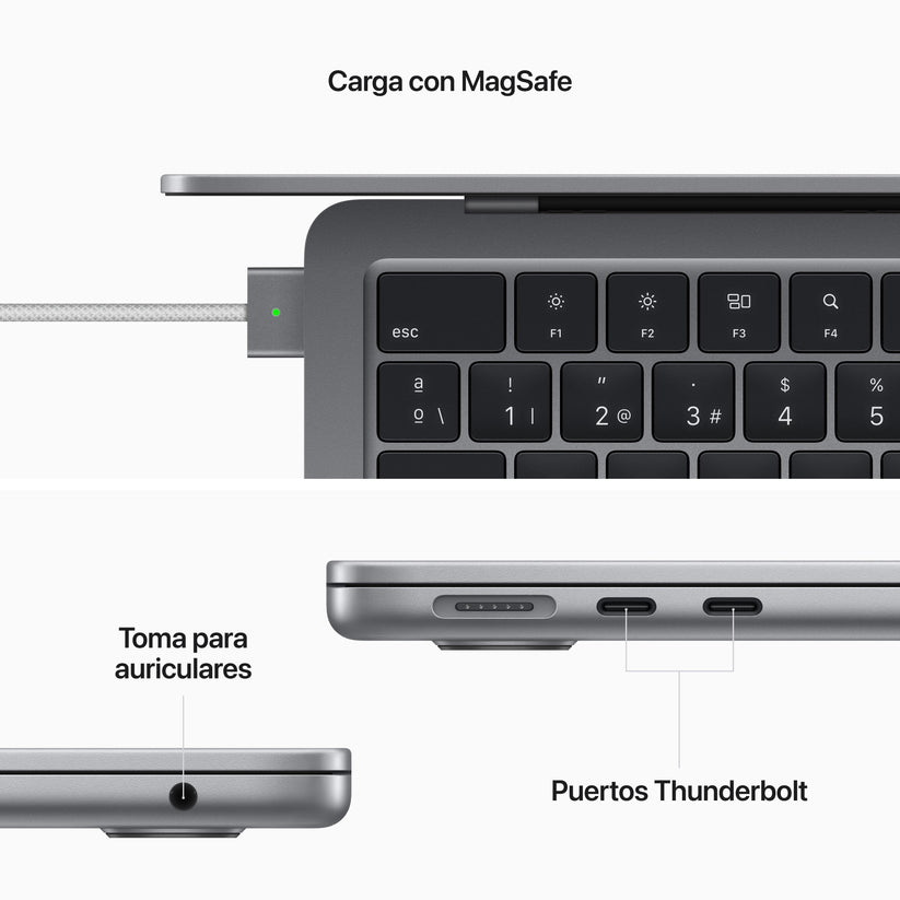 MacBook Air de 13 pulgadas: Chip M2 de Apple con CPU de ocho núcleos y GPU de ocho núcleos, 256 GB SSD - Gris espacial - Rossellimac
