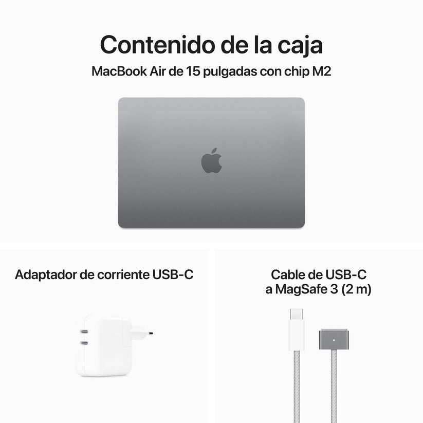 MacBook Air de 15 pulgadas Chip M2 de Apple con CPU de ocho núcleos y GPU de diez núcleos, Gris espacial, 8GB, 512 GB - Rossellimac