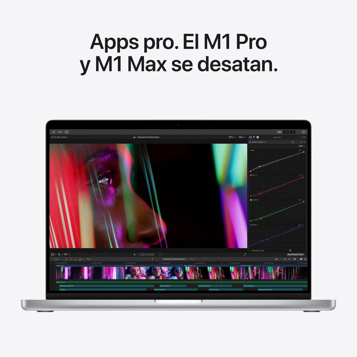 MacBook Pro de 14 pulgadas: Chip M1 Pro de Apple con CPU de diez núcleos y GPU de dieciséis núcleos, 1 TB SSD - Plata - Rossellimac