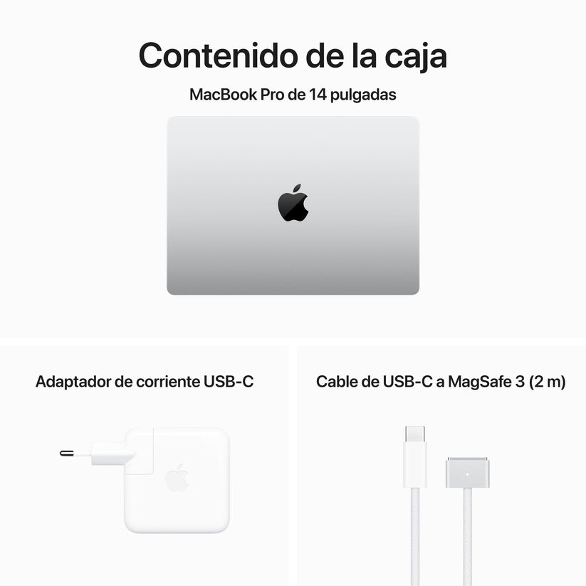 MacBook Pro 14 pulgadas Chip M3 Pro de Apple con CPU de 11 núcleos y GPU de 14 núcleos, 36 GB, 512 GB SSD, Cargador 70W - Plata - Rossellimac