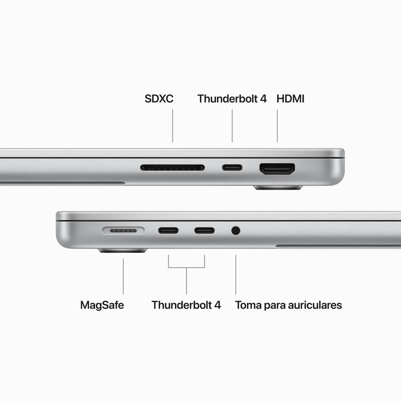 MacBook Pro 14 pulgadas Chip M3 Pro de Apple con CPU de 12 núcleos y GPU de 18 núcleos, 36 GB, 1 TB SSD, Cargador 96W - Plata - Rossellimac