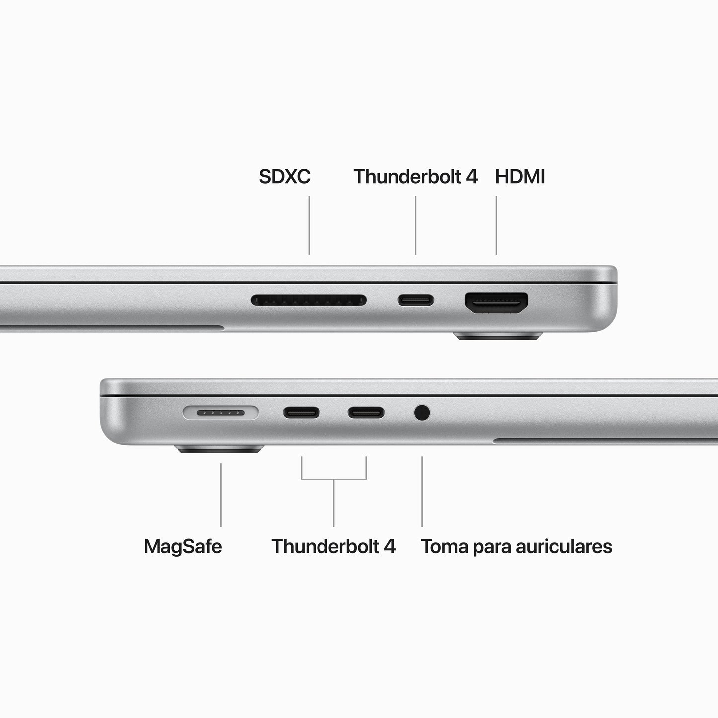 MacBook Pro 14 pulgadas Chip M3 Pro de Apple con CPU de 11 núcleos y GPU de 14 núcleos, 36 GB, 512 GB SSD, Cargador 70W - Plata - Rossellimac