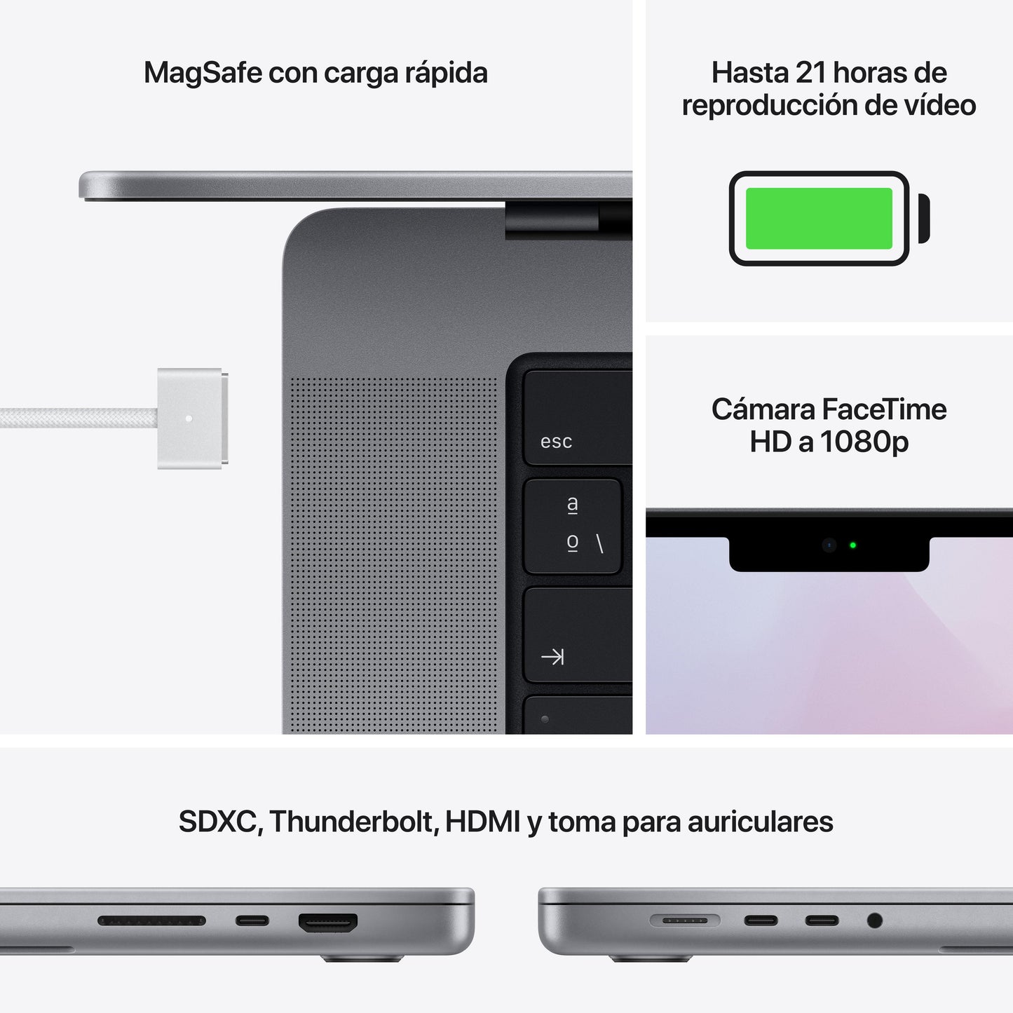 MacBook Pro de 16 pulgadas: Chip M1 Pro de Apple con CPU de diez núcleos y GPU de dieciséis núcleos, 512 GB SSD - Gris espacial - Rossellimac