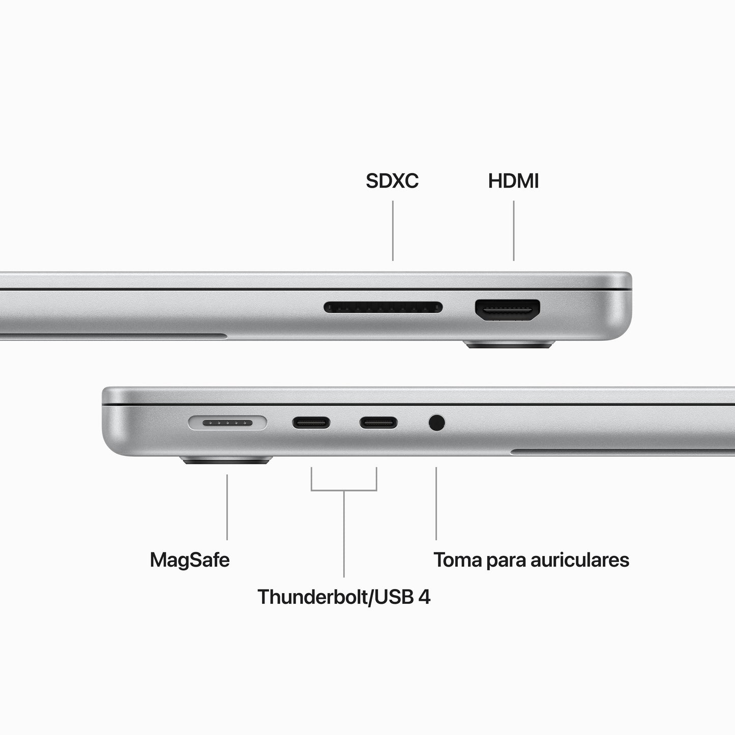 MacBook Pro 14 pulgadas Chip M3 de Apple con CPU de 8 núcleos y GPU de 10 núcleos, 8 GB, 2 TB SSD - Plata