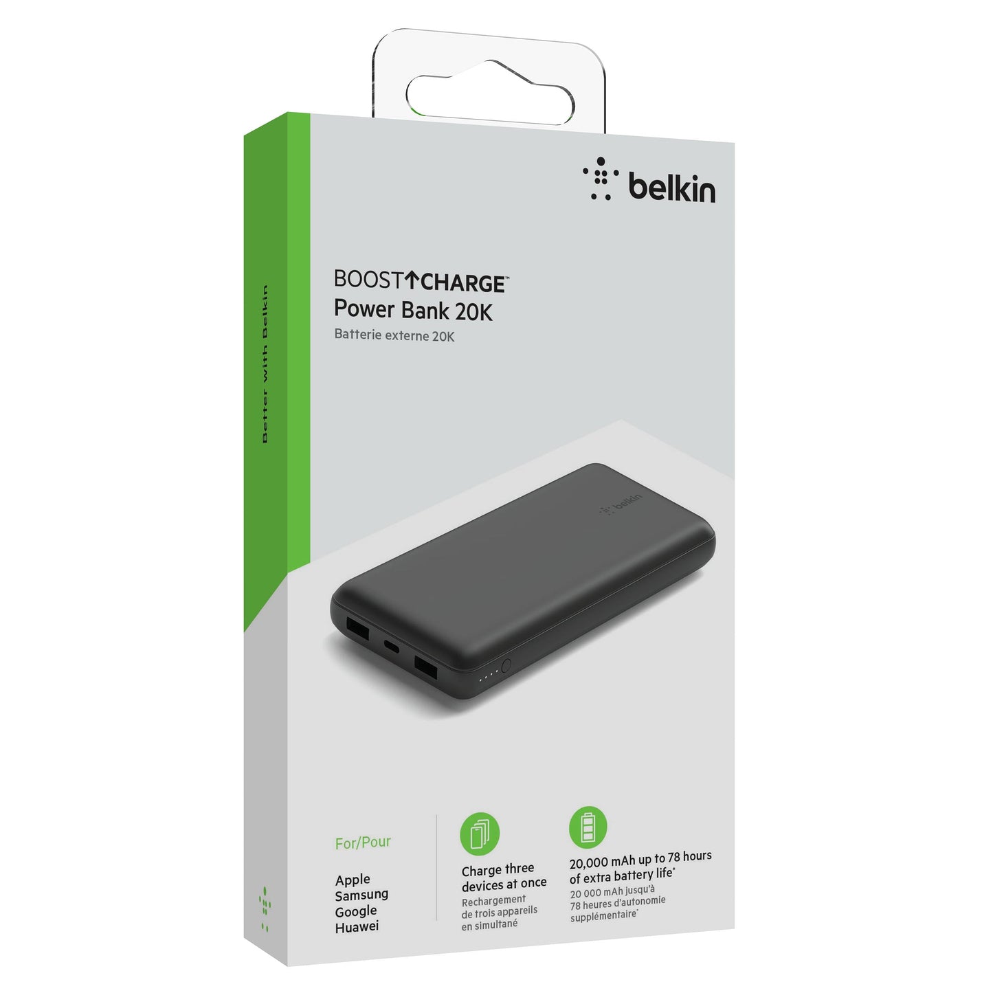 Batería externa 20K USB-A y USB-C de 15w de Belkin Negro - Rossellimac