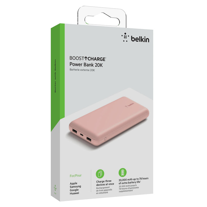 Batería externa 20K USB-A y USB-C de 15w de Belkin Oro rosa - Rossellimac