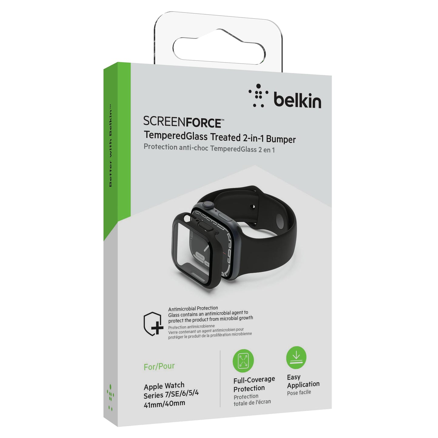 Cristal templado para Apple Watch 2en1 con protección 360 de Belkin Negro 40/41mm