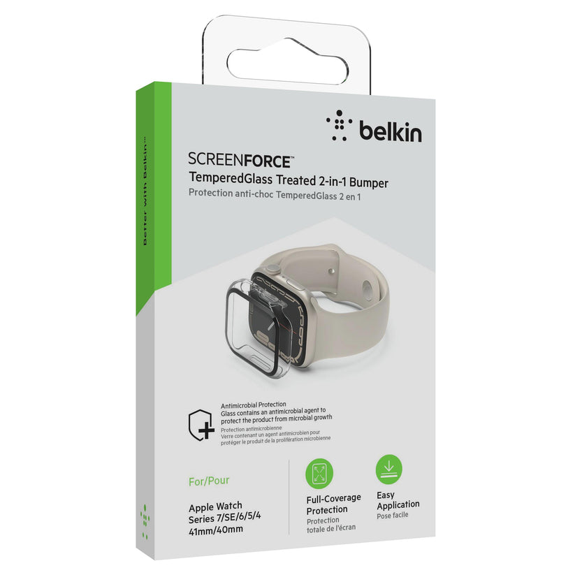 Cristal templado para Apple Watch 2en1 con protección 360 de Belkin Transparente 40/41mm - Rossellimac