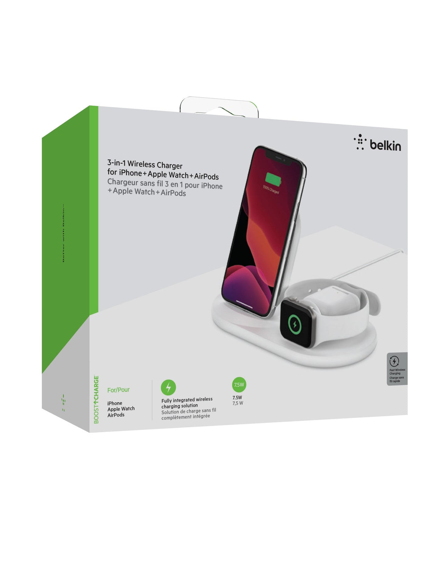 Base de carga inalámbrica Triple BOOST↑CHARGE™ 10W con adaptador de Belkin Blanco - Rossellimac