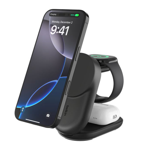 Cargador magnético plegable 3 en 1 UltraCharge con Qi2 de 25W Negro | Belkin