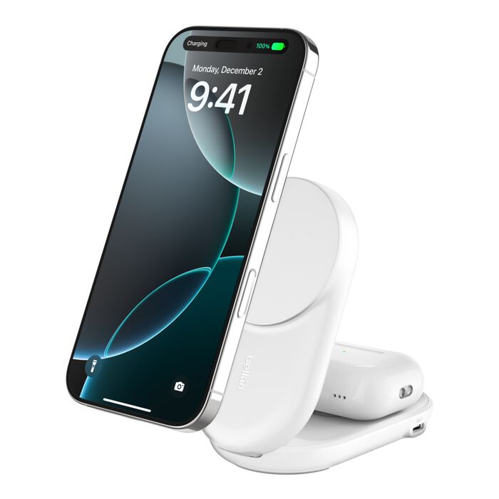 Cargador magnético plegable 2 en 1 UltraCharge con Qi2 de 25W Blanco | Belkin