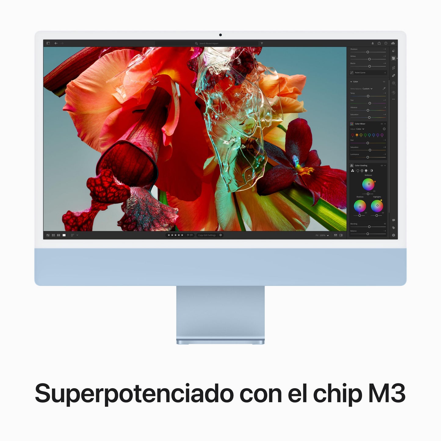 iMac con pantalla Retina 4,5K 24 pulgadas Chip M3 de 8 núcleos y GPU de 8 núcleos, 8 GB, 512 GB SSD, Magic Keyboard sin Touch ID, Gigabit Ethernet - Azul - Rossellimac